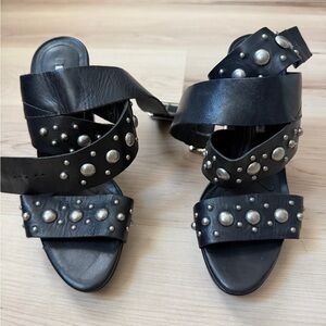 Vera Wang Lavender Label Black Leather Studded Strappy Heels